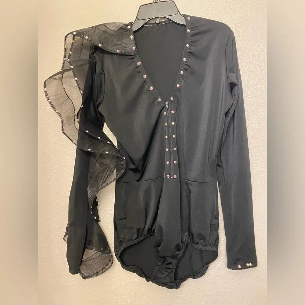 Rare Kelle competition dance solo costume black long one sleeve jazz LA adult